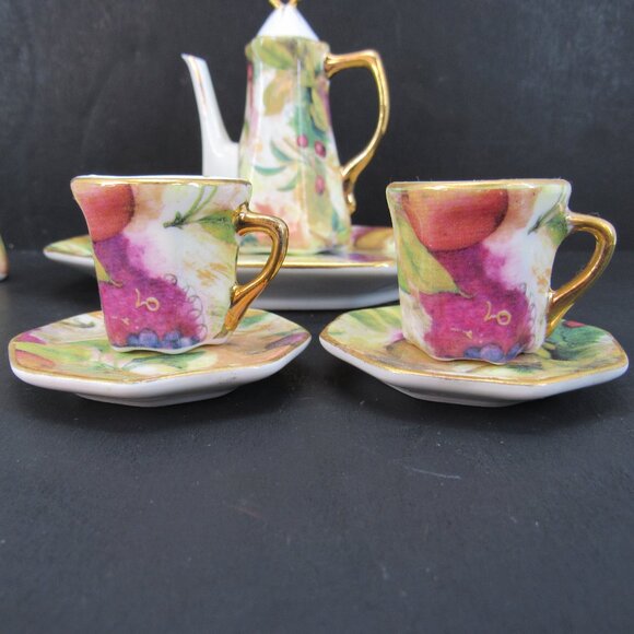 Formalities by Baum Bros Mini Tea Set Fruit Design & Gold Accents 8 Pc Set - Picture 5 of 12